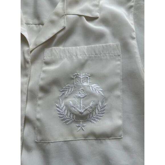 Vintage White Embroidered Crest Blouse Nautical Button Shirt Women M 90s Style - Picture 4 of 6